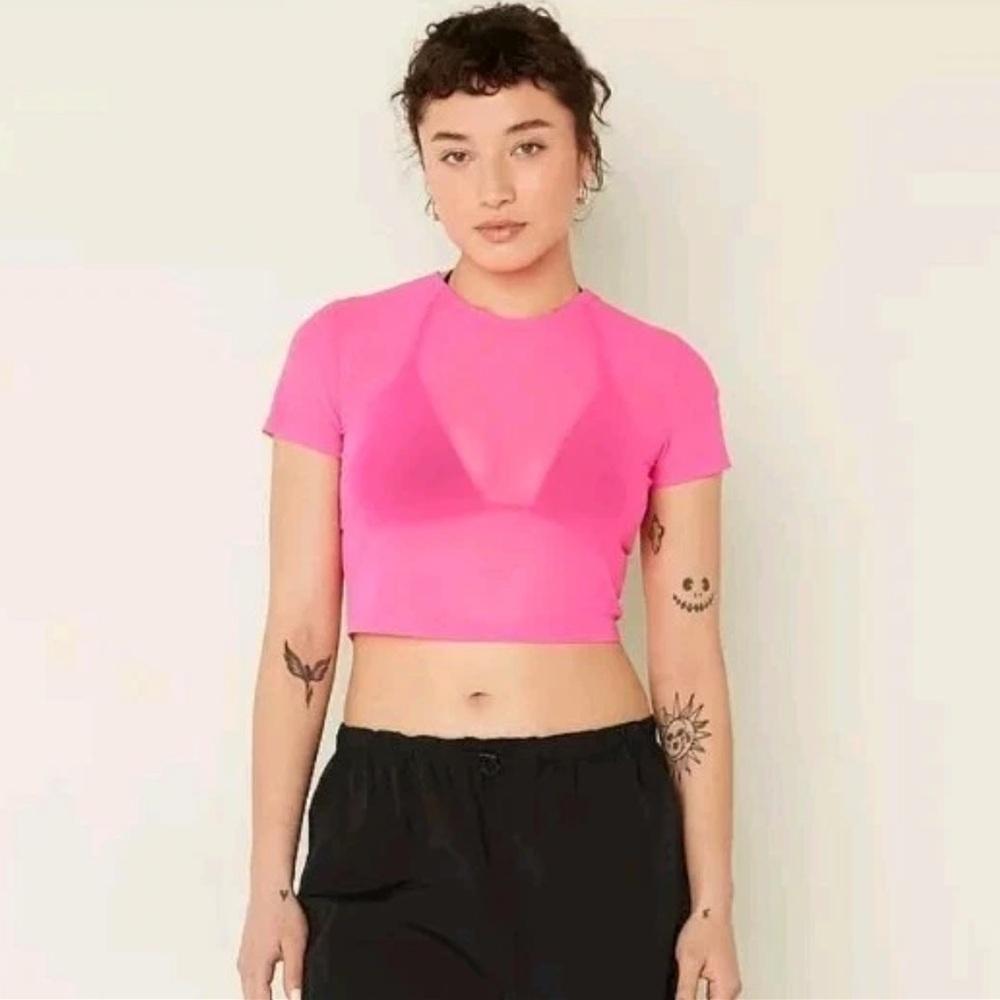 Victorias Secret PINK  Transparent HOT PINK See THROUGH Tee XS FUSHIA